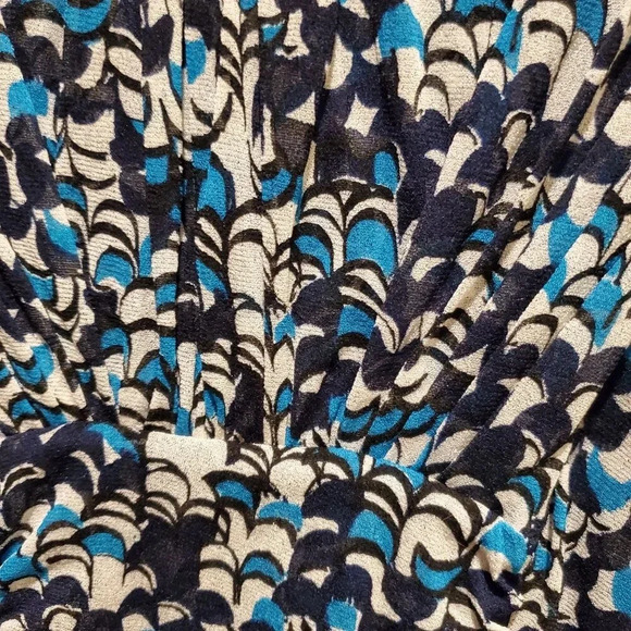 Classiques Entier Vintage Y2K Blue Black White Gathers Stretch Silk Top Blouse S - Picture 6 of 16